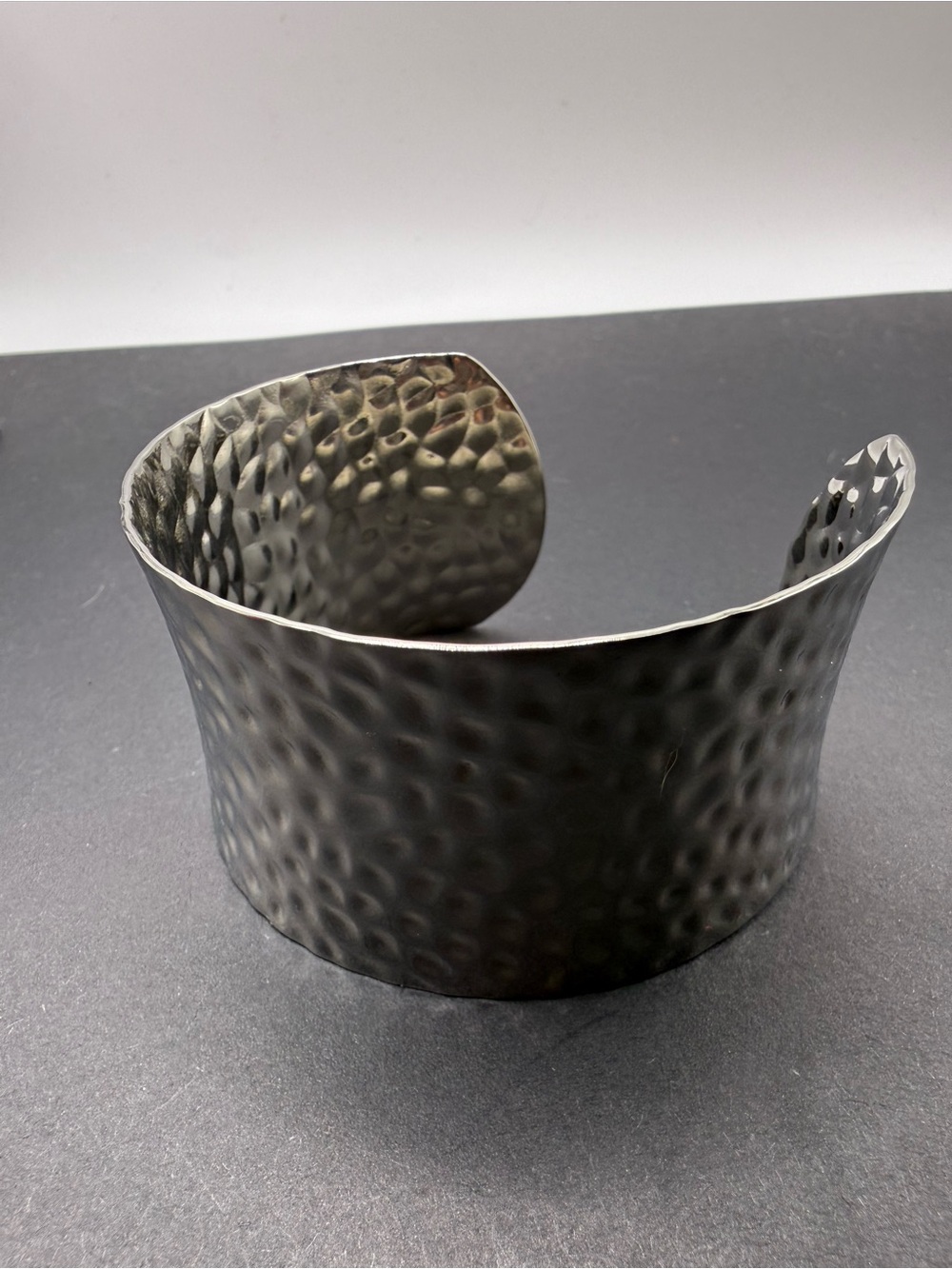 Hammered Silver Tone Statement Cuff Bracelet Wide Open Bangle